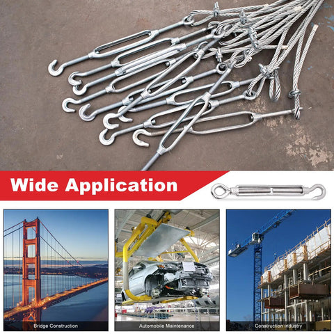 Top Shelf 304 Stainless Steel Hook And Eye Turnbuckle Kit For Wire Rope Tensioning Heavy Duty M10 Rigging Hardware Tough As Nails Adjustable Cable Straps