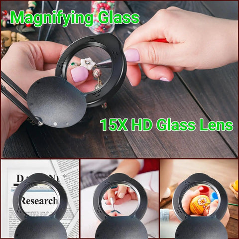 Must Have 15X Magnifying Glass With Light And Clamp For Hands Free Crafting And Close Work in use for jewelry detail