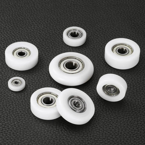 Eight Pieces Nylon Roller Bearings 8x30x10mm Double Shielded ABEC 1 Tolerance Ball Bearing Guide Flat Pulley Wheel For Furniture And Hardware Accessories Low Noise White, white nylon rollers