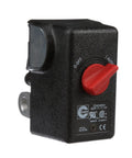 Air Compressor Pressure Switch 125 to 155 PSI Auto On Off Unloader EV WSi with red control knob and black housing