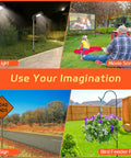 Collage showing outdoor lighting, movie screen, road sign, and bird feeder showcasing versatile usage options.