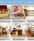Adjustable Dorm Bed Risers Heavy Duty Steel Frame Built Different For Superb Stability Elevates Your Sleep Game With Ample Underbed Storage unsuitable beds collage showing examples.