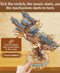 3D Wooden Puzzle Kit For Adults With DIY Japanese Ship Model And Music showing moving wings on interactive base.
