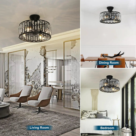 18 Inch Bangin Farmhouse Caged Industrial Ceiling Fan With Lights Whisper Quiet Motor in modern living room and dining area