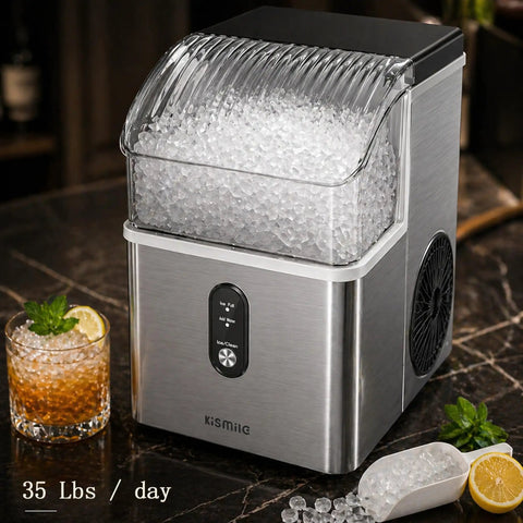 Nugget Ice Maker Countertop With 35 Lbs Per Day Fast Ice In 7 Minutes Soft Chewable Pebble Ice For Home Kitchen Bar Office Self Cleaning 1.2L Water Tank 2.2L Ice Basket Keeps Drinks Cold And Party Ready All Day on a countertop