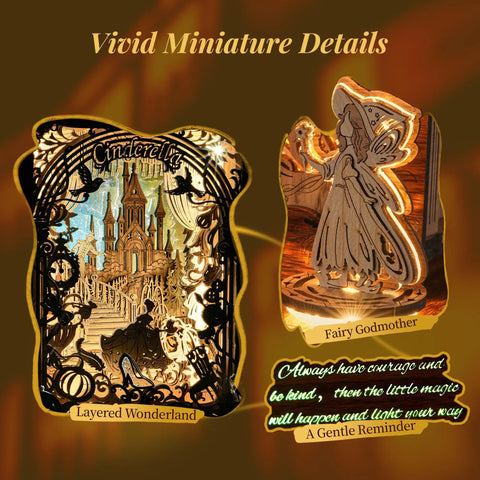 Cinderella LED 3D Puzzle Night Light DIY Storybook Lamp Wooden Puzzle Gift For Adults featuring Fairy Godmother and Castle