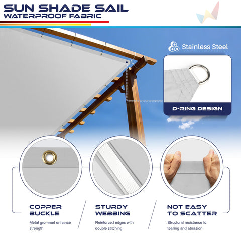 14 By 18 Foot Waterproof Sun Shade Sail With Straight Edge UV Block Outdoor Canopy Cover showing fabric details and D-ring design