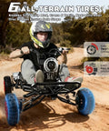 Child riding Rugged 2000W Electric Go Kart For Adults And Kids Off Road Beast with 6 Inch Alloy Wheels on a dirt trail.