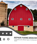 Image of a red barn with a metal barn door track repair fixing bracket for DIY renovation projects