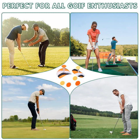 Grip Trainer For Golf Swing And Posture Correction with golfers practicing in various outdoor settings