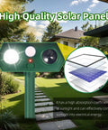 Solar Ultrasonic Animal Repellent Dual Action With Motion Sensor And Flashing Light Keeps Critters Like Squirrels Raccoons And Rabbits Out Of Your Yard And Garden Outdoor 2 Pack solar panel detail
