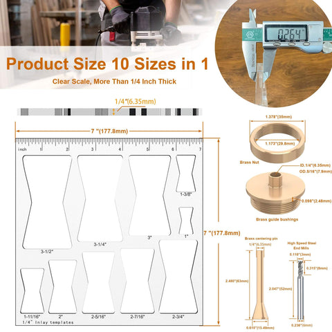 All In One 7 By 7 Inch Router Templates Set With Ten In One Bowtie Inlay And Butterfly Templates For Woodworking dimensions