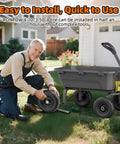 Man installing Flat Free 4.10/3.50-4 Solid Tire Wheel Kit on Gorilla Cart in garden setting