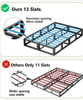 Heavy Duty King Size Box Spring Foundation With 5 Inch Low Profile Design And Beefy Steel Framework Supporting Up To 3500 Pounds, image comparing slat designs.