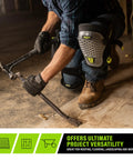 Dual Gel Foam Knee Pads With Comfort Hinge All Day Cushioning And Non Marring Caps in use on a construction site