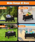 41 Inch Long Collapsible Wagon Cart With 460 Pound Capacity Beast Heavy Duty Folding Beach Wagon On All Terrain Wheels Utility Cart For Camping Garden Shopping And Sports Black in various settings.