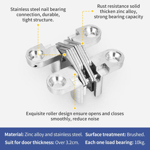 Six Packs Hidden Door Hinges Cross Style 180 Degree Concealed Hinges For Doors And Kitchen Cabinets In Tough Stainless Steel shown