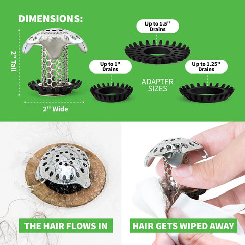 Ultra Durable Stainless Steel Bathroom Sink Drain Protector With Stopper Bundle Includes 1.25 Inch Adapter, 1.5 Inch Adapter, Stopper Plug