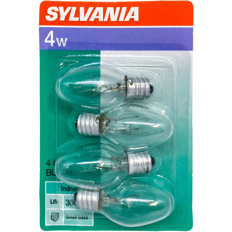 Budget Friendly 4 Pack C7 4W Incandescent Decorative Light Bulbs With E12 Candelabra Base Clear on cardboard packaging