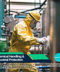 Rugged Chemical Resistant Coveralls With Integrated Boots And Hood For Straight Up Reliable Full Body Safety Engineered Durable Sealed Polyethylene Coated Suit Size S worn by a worker in a chemical handling environment.