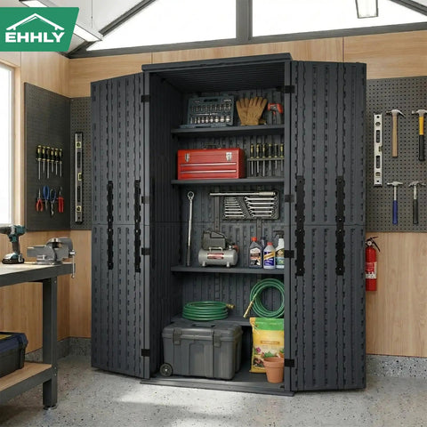 Heavy Duty Tall Outdoor Storage Cabinet 28 Cu Ft Garage Organizer With 4 Adjustable Shelves Lockable Double Doors Weatherproof