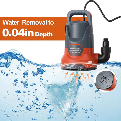 Submersible Sump Pump 1HP 3700GPH Portable Water Pump Electric Transfer Pump With 8 Accessories in water