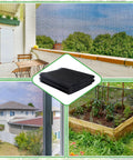 Stronger Garden Mesh Netting For Outdoor Plants And Veggies 10 X 12 Ft Black PP Nanocomposite Bird Barrier And Mosquito Screen Fits Patios Balconies Terraces With 33 Percent Shade Tear Resistant And Durable showing installation on patio, window, and garden bed.
