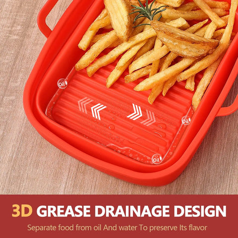 Collapsible 2 Pack Silicone Liners For 8Qt And 10Qt Ninja Foodi Dual Air Fryer with fries and grease drainage design