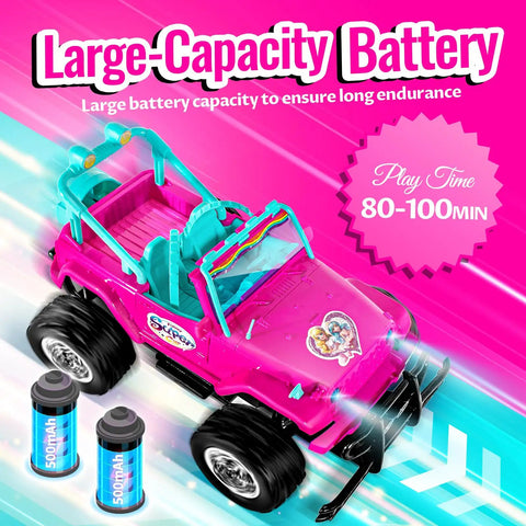 Pink 1 To 16 Scale Remote Control Jeep For Girls With LED Lights Fits Two 5.5 Inch Dolls 2.4 GHz Off Road RC Toy Car Built Rugged