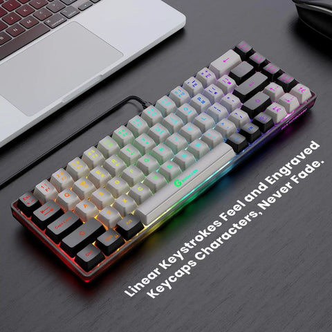65 Percent Compact Backlit Gaming Keyboard For PC And Windows Laptops, 68 Keys Membrane Wired Keyboard With Anti Ghosting, No Numpad