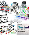Soldering Practice Kit For Makers Build A Digital Piano, Arcade Console And Keypad With Arduino Compatible Microcontroller, PDF And Video Tutorials, An Easy DIY Gift For Beginners And Adults displayed with components and guides.