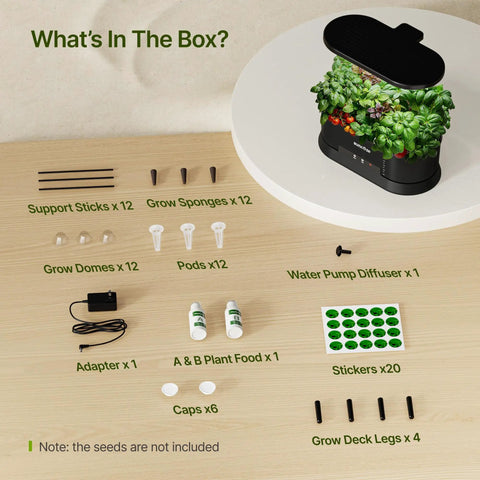 Components of Hydroponic Growing System With Removable Water Tank 36W Dimmable Full Spectrum LED Grow Light 12 Pod Indoor Herb Garden