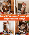 Discreet Magnetic Cabinet Locks Set Of 6 For Easy Kidproofing shown with pets and toddlers accessing cabinets