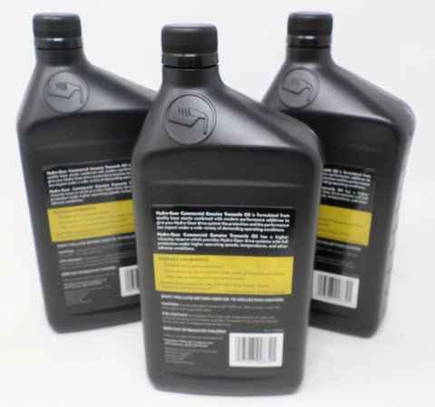 Three bottles of 72751 3 Quarts Commercial Transaxle Transmission Oil for heavy-duty drive systems protection.