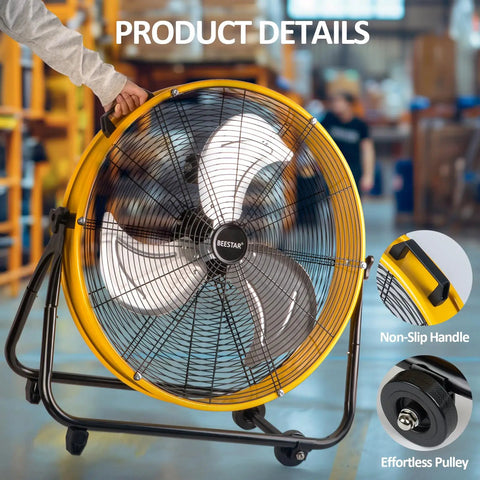 Beast 24 Inch Industrial Drum Fan High Velocity Heavy Duty Metal Blower 8800 CFM 3 Speed Tilt 360 Degree 1/3 HP Motor in workshop