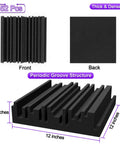 Dope Thick Acoustic Foam Panels 12 Inch Square 2 Inch Deep Pack Of 52 showing front and back with groove and periodic structure