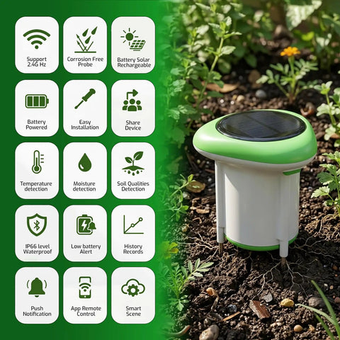 Smart Soil Moisture Meter 3 In 1 Soil Tester For EC Temp And Moisture Wireless Plant Monitor With App Pro Grade Solar Powered High Precision Digital Soil Sensor For Indoor Outdoor Garden And Lawn in garden soil