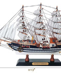 Wooden Model Ship Amerigo Vespucci 1:300 Scale Replica Fully Assembled Sailboat Decor with hand stitched sails on display.