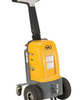 Heavy Duty Electric Powered Tugger With 1000 Lb Pull Capacity For Effortless Factory Material Handling Featuring Ergonomic Handle And Dead Man Switch Safety System In Bright Yellow Black Finish, side view.