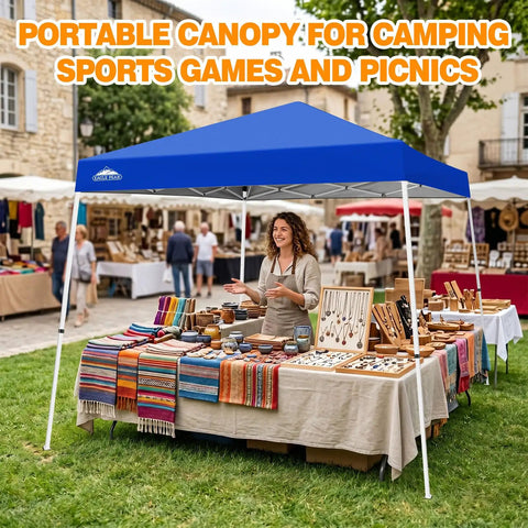 10x10 Pop Up Canopy Tent With Easy One Person Setup Center Lock System for outdoor market stall, blue