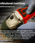 Close-up of Beast Brushless Cordless Angle Grinder with 21V battery, metal grinding disc, DIY tool for tight spaces