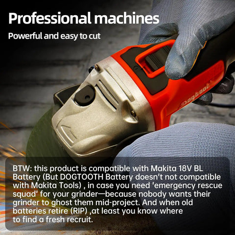 Close-up of Beast Brushless Cordless Angle Grinder with 21V battery, metal grinding disc, DIY tool for tight spaces