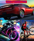 Four Pack Colorful LED Tire Valve Lights For Cars And Bikes, Waterproof Wheel Valve Cap Lamps on car, motorcycle, bicycle