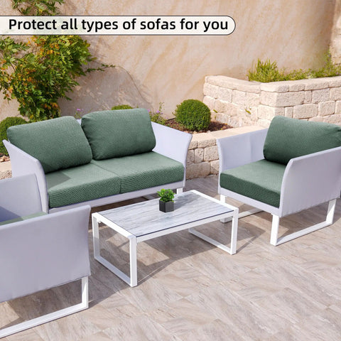Outdoor Cushion Covers Set For Patio Furniture 8 Pieces on green cushions for sofas and chairs in garden setting.