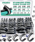 Stainless Steel Cable Clamps Set With Screws 280 Piece Assortment Kit 13 Sizes From 1/8 Inch To 2 Inches Rubber Cushioned