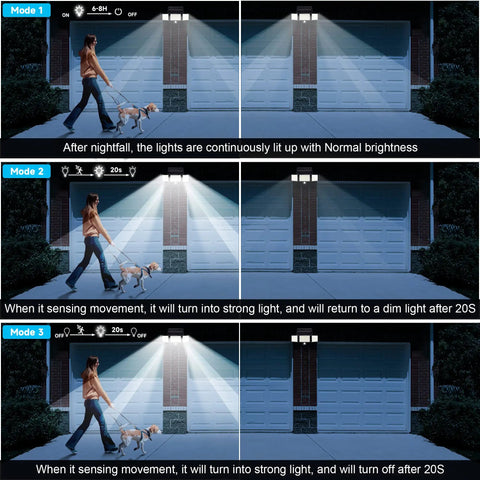 Solar Powered Outdoor Security Lights Waterproof With Motion Sensor And Remote 270 Degree Wide Angle Flood Lighting modes