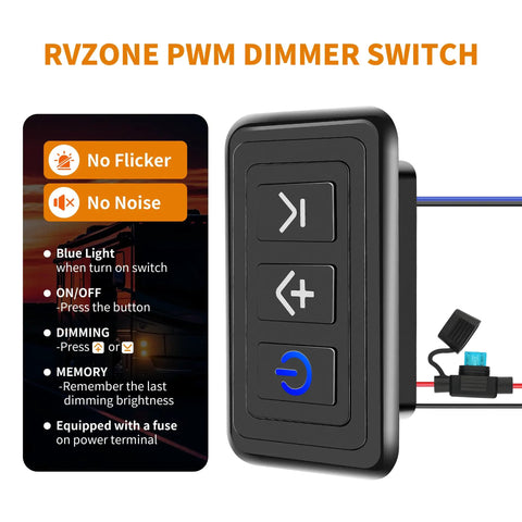 Badass Black PWM Dimmer Switch For 12 Through 24V LED And Halogen Lighting showing control buttons and blue light indicator.
