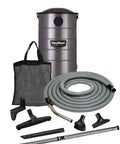 Wall Mounted Garage Shop Vacuum Cleaner With 30 Ft Hose And 7 Gallon Bag Packing A Badass Ametek Motor For Serious Workshops And Greasy Projects That Will Straight Up Kick Some Major Sawdust And Debris Right Out, featuring gray vacuum bucket, 30 ft hose, accessories.