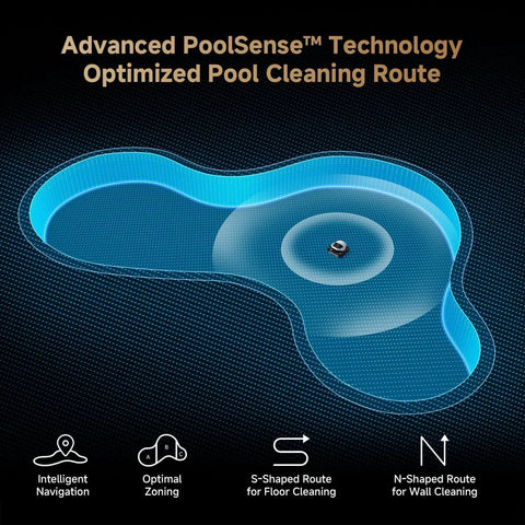 Heavy Duty Cordless Robotic Pool Cleaner with Badass 8000 GPH Suction and Waterline Scrubbing featuring efficient navigation routes.