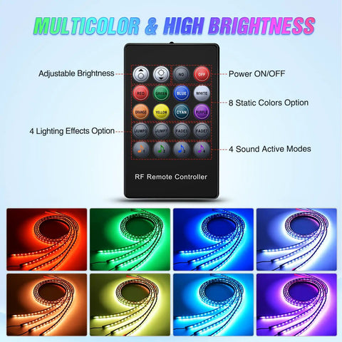 Remote control for Dope Car Underglow Neon Accent Strip Lights With 252 LEDs RGB 8 color options and sound active modes